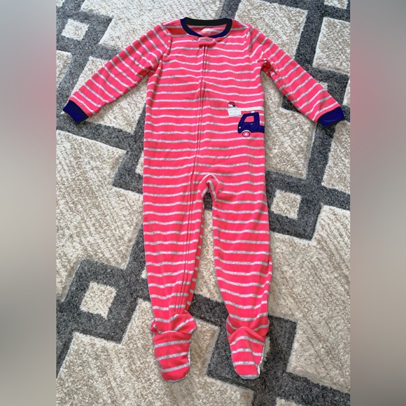 Carters boys 4t zip up fleece footie fire truck oeko-tex pajamas like new - Picture 1 of 3